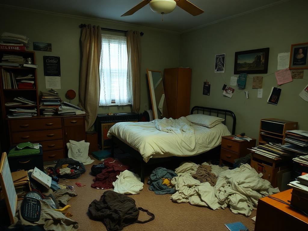 Cluttered bedroom before transformation
